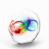 Unendliches Symbol mit Regenbogenfederhalter Fotoblock (Links)