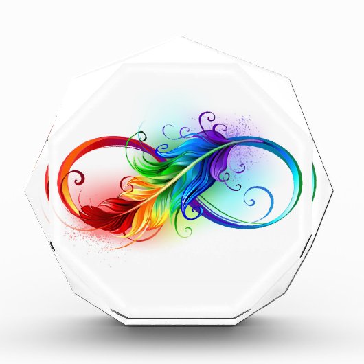 Unendliches Symbol mit Regenbogenfederhalter Fotoblock (Vorderseite)