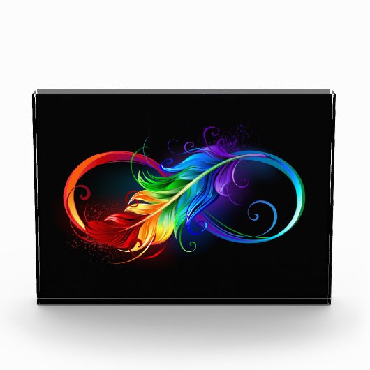 Unendliches Symbol mit Regenbogenfederhalter Fotoblock (Vorderseite)