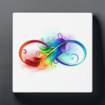 Unendliches Symbol mit Regenbogenfederhalter Fotoplatte<br><div class="desc">Künstlich gezeichnet Unendlichkeitssymbol mit schöner Regenbogenfeder auf weißem Hintergrund. Tattoo-Stil.</div>