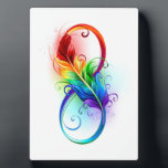 Unendliches Symbol mit Regenbogenfederhalter Fotoplatte<br><div class="desc">Künstlich gezeichnet Unendlichkeitssymbol mit schöner Regenbogenfeder auf weißem Hintergrund. Tattoo-Stil.</div>