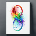 Unendliches Symbol mit Regenbogenfederhalter Fotoplatte<br><div class="desc">Künstlich gezeichnet Unendlichkeitssymbol mit schöner Regenbogenfeder auf weißem Hintergrund. Tattoo-Stil.</div>