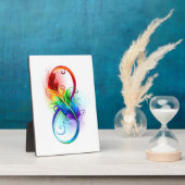 Unendliches Symbol mit Regenbogenfederhalter Fotoplatte (Seite)