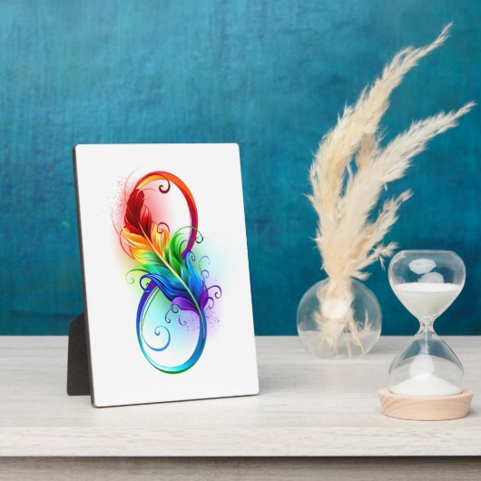 Unendliches Symbol mit Regenbogenfederhalter Fotoplatte (Seite)