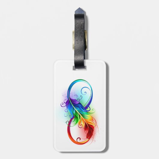 Unendliches Symbol mit Regenbogenfederhalter Gepäckanhänger (Rückseite vertikal)