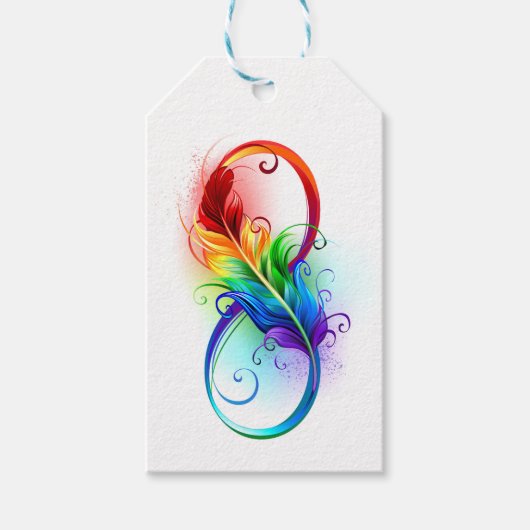 Unendliches Symbol mit Regenbogenfederhalter Geschenkanhänger (Vorderseite)