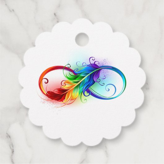 Unendliches Symbol mit Regenbogenfederhalter Geschenkanhänger (Rückseite)