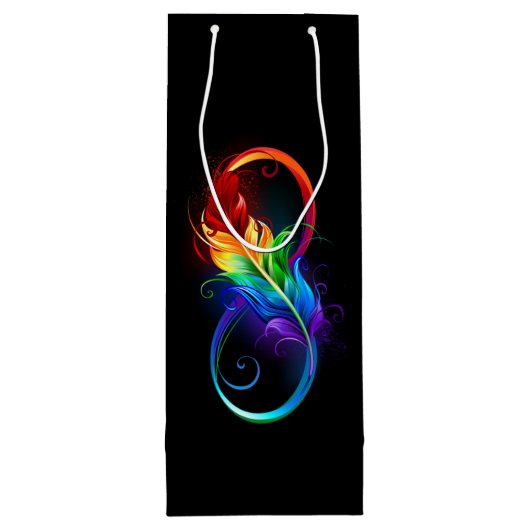 Unendliches Symbol mit Regenbogenfederhalter Geschenktüte Für Weinflaschen (Rückseite)