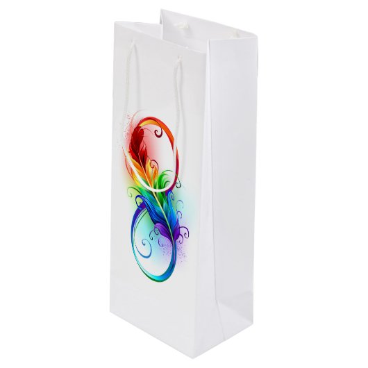 Unendliches Symbol mit Regenbogenfederhalter Geschenktüte Für Weinflaschen (Vorderseite Schrägansicht)