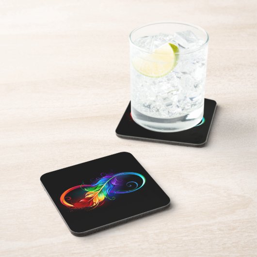 Unendliches Symbol mit Regenbogenfederhalter Getränkeuntersetzer (Rechte Seite)