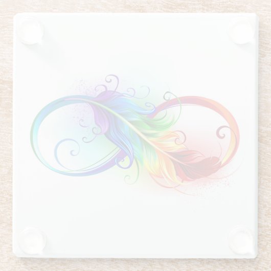 Unendliches Symbol mit Regenbogenfederhalter Glasuntersetzer (Rückseite)