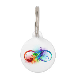 Unendliches Symbol mit Regenbogenfederhalter Haustiermarke