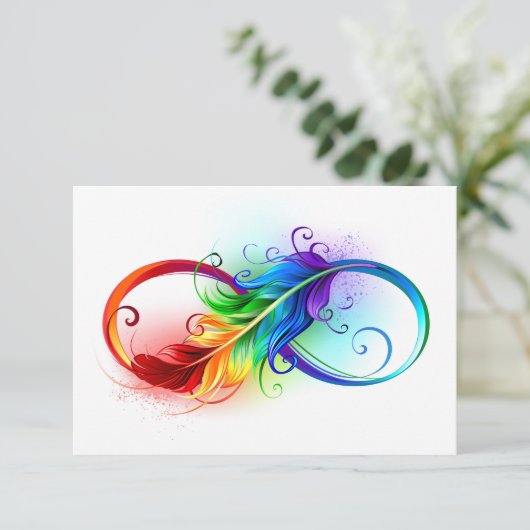 Unendliches Symbol mit Regenbogenfederhalter Hinweiskarte (Stehend Vorderseite)