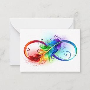 Unendliches Symbol mit Regenbogenfederhalter Hinweiskarte