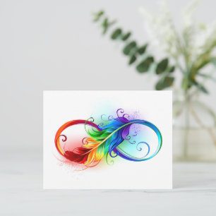 Unendliches Symbol mit Regenbogenfederhalter Hinweiskarte