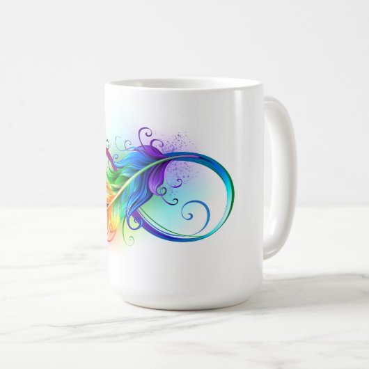 Unendliches Symbol mit Regenbogenfederhalter Kaffeetasse (VorderseiteRechts)
