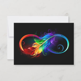 Unendliches Symbol mit Regenbogenfederhalter Karte