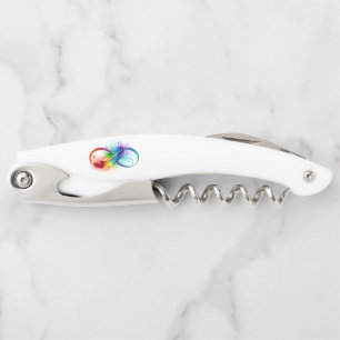 Unendliches Symbol mit Regenbogenfederhalter Kellnermesser