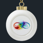 Unendliches Symbol mit Regenbogenfederhalter Keramik Kugel-Ornament<br><div class="desc">Künstlich gezeichnet Unendlichkeitssymbol mit schöner Regenbogenfeder auf weißem Hintergrund. Tattoo-Stil.</div>
