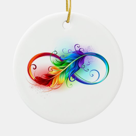 Unendliches Symbol mit Regenbogenfederhalter Keramik Ornament (Vorne)