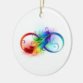 Unendliches Symbol mit Regenbogenfederhalter Keramik Ornament (Links)