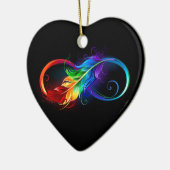 Unendliches Symbol mit Regenbogenfederhalter Keramik Ornament (Links)