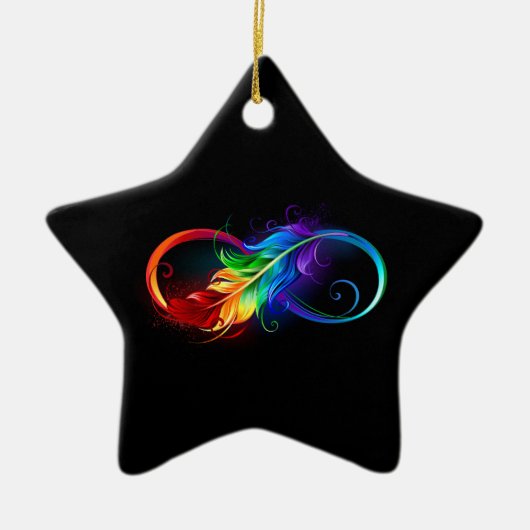 Unendliches Symbol mit Regenbogenfederhalter Keramik Ornament (Vorne)