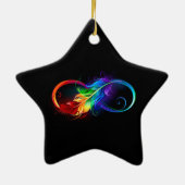 Unendliches Symbol mit Regenbogenfederhalter Keramik Ornament (Hinten)