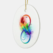 Unendliches Symbol mit Regenbogenfederhalter Keramik Ornament (Links)