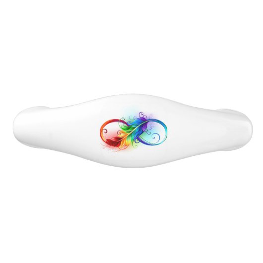 Unendliches Symbol mit Regenbogenfederhalter Keramik Schubladengriff (Vorderseite)