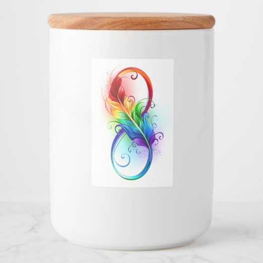 Unendliches Symbol mit Regenbogenfederhalter Lebensmitteletikett (Vorderseite)