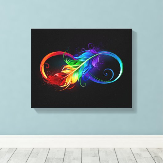 Unendliches Symbol mit Regenbogenfederhalter Leinwanddruck (Insitu (Holzboden))