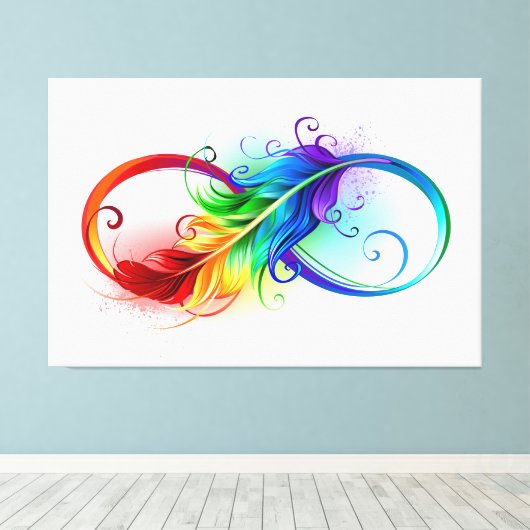 Unendliches Symbol mit Regenbogenfederhalter Leinwanddruck (Insitu (Holzboden))