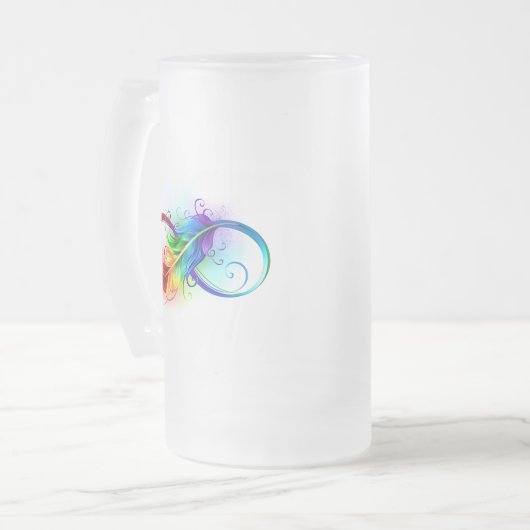 Unendliches Symbol mit Regenbogenfederhalter Mattglas Bierglas (Vorderseite Links)