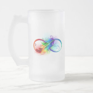 Unendliches Symbol mit Regenbogenfederhalter Mattglas Bierglas