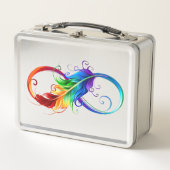Unendliches Symbol mit Regenbogenfederhalter Metall Brotdose (Vorderseite)