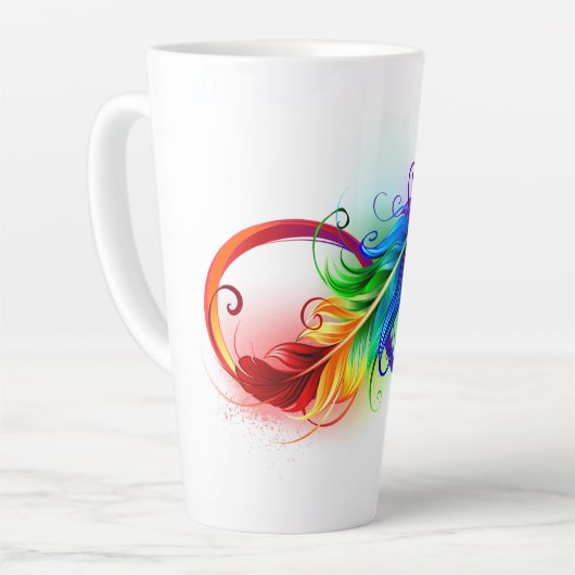 Unendliches Symbol mit Regenbogenfederhalter Milchtasse (Linke Ecke)