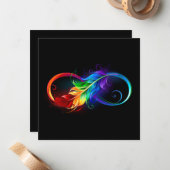 Unendliches Symbol mit Regenbogenfederhalter Mitteilungskarte (Vorderseite/Rückseite Beispiel)