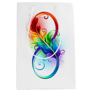 Unendliches Symbol mit Regenbogenfederhalter Mittlere Geschenktüte