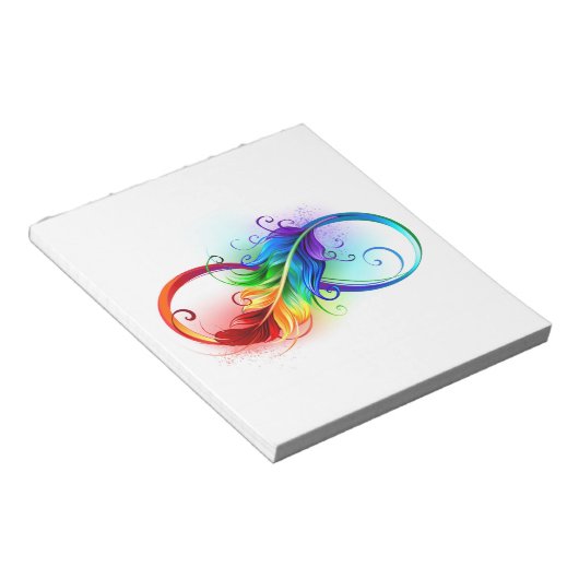 Unendliches Symbol mit Regenbogenfederhalter Notizblock (angewinkelt)