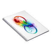 Unendliches Symbol mit Regenbogenfederhalter Notizblock (Rechte Seite)