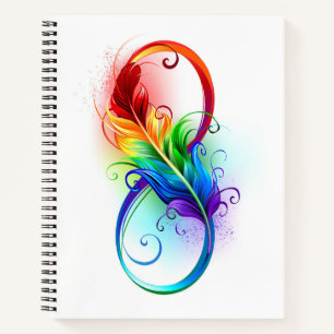 Unendliches Symbol mit Regenbogenfederhalter Notizblock