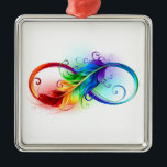 Unendliches Symbol mit Regenbogenfederhalter Ornament Aus Metall<br><div class="desc">Künstlich gezeichnet Unendlichkeitssymbol mit schöner Regenbogenfeder auf weißem Hintergrund. Tattoo-Stil.</div>