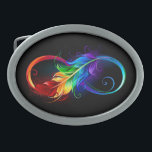 Unendliches Symbol mit Regenbogenfederhalter Ovale Gürtelschnalle<br><div class="desc">Künstlich gezeichnet Unendlichkeitssymbol mit schöner Regenbogenfeder auf weißem Hintergrund. Tattoo-Stil.</div>