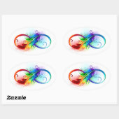 Unendliches Symbol mit Regenbogenfederhalter Ovaler Aufkleber (Blatt)