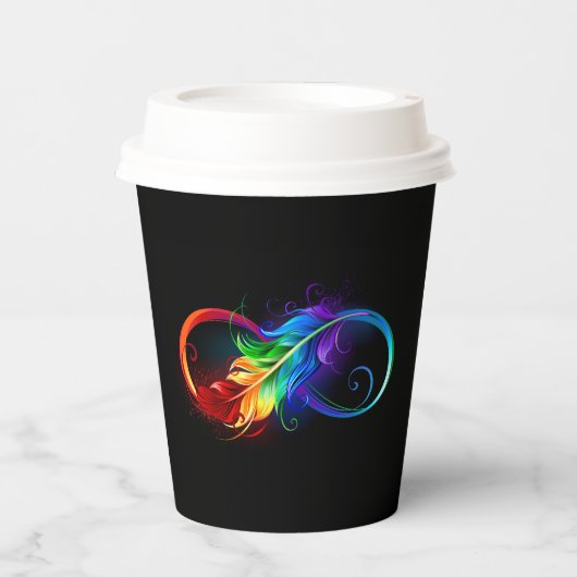 Unendliches Symbol mit Regenbogenfederhalter Pappbecher (Vorderseite)
