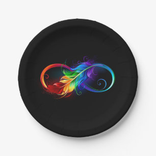 Unendliches Symbol mit Regenbogenfederhalter Pappteller