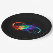 Unendliches Symbol mit Regenbogenfederhalter Pappteller (Schrägansicht)