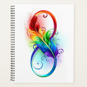 Unendliches Symbol mit Regenbogenfederhalter Planer