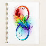 Unendliches Symbol mit Regenbogenfederhalter Planer<br><div class="desc">Künstlich gezeichnet Unendlichkeitssymbol mit schöner Regenbogenfeder auf weißem Hintergrund. Tattoo-Stil.</div>